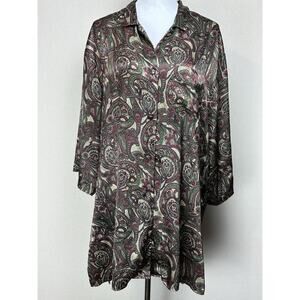 VTG Y2K Victoria's Secret Paisley Button Up Sleep Shirt Night Gown Large